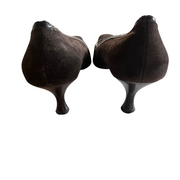 Anne Klein Chocolate Brown Suede Square Toe Kitten Heel Pumps Size 8.5M - Picture 3 of 8